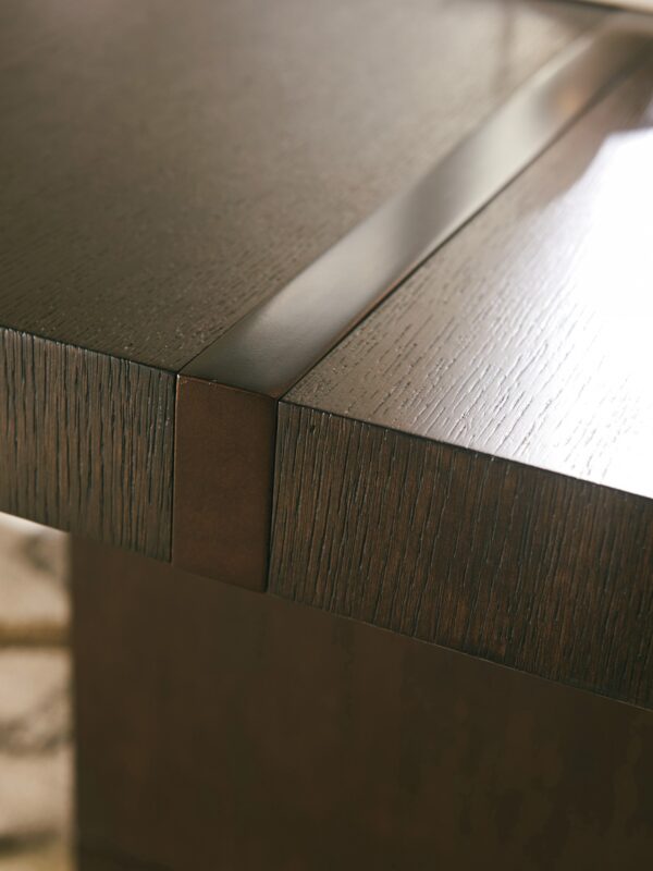 Ironwood rectangular dining table wood finish closer look