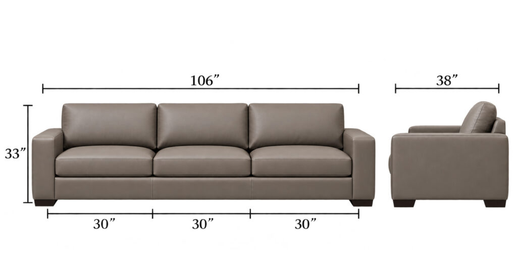 Alfred Sofa — 106″ dimensions diagram