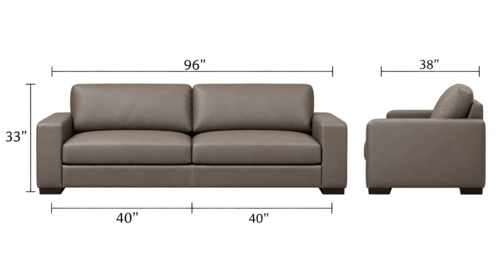 Alfred Sofa — 96″ dimensions diagram