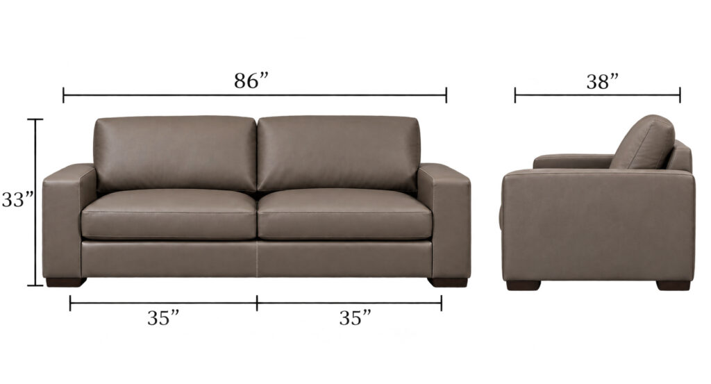 Alfred Sofa — 86″ dimensions diagram