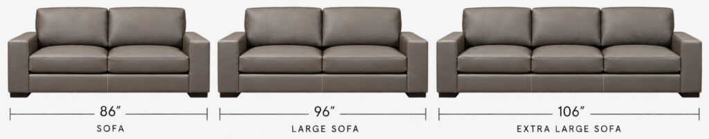 Alfred Sofa size options in 86, 96 and 106 inch widths