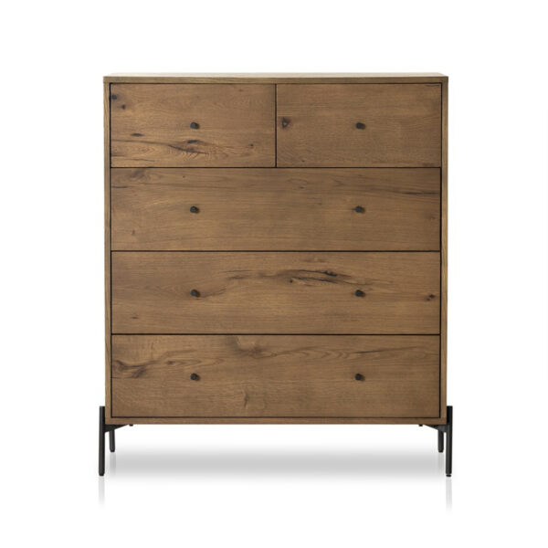 Eaton-5-Drawer-Dresser-Amber-Oak-Resin-from-front-white-background