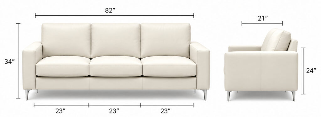Ancona Sofa — 82" | 3 Cushion dimensions diagram