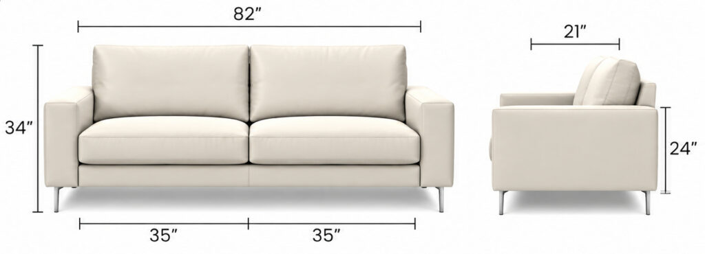 Ancona Sofa — 82" Two-Cushion dimensions diagram