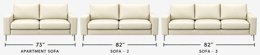 Ancona Sofa size options in 73-inch, 82-inch and 106-inch configurations