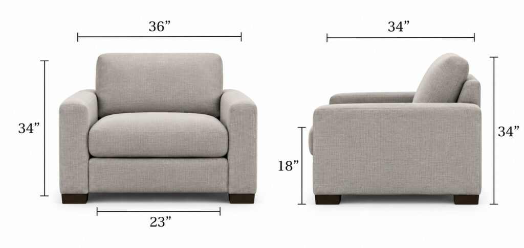 Abby Chair — Chair & 1/2 dimensions diagram