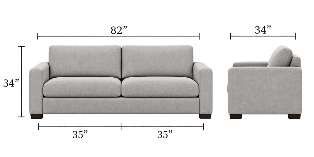 Abby Sofa — 2 Cushions dimensions diagram