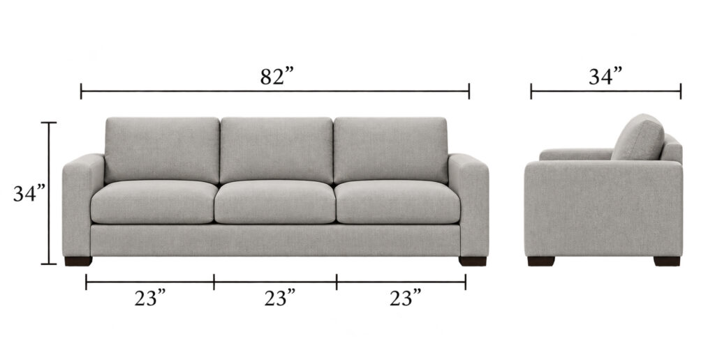 Abby Sofa — 3 Cushions dimensions diagram