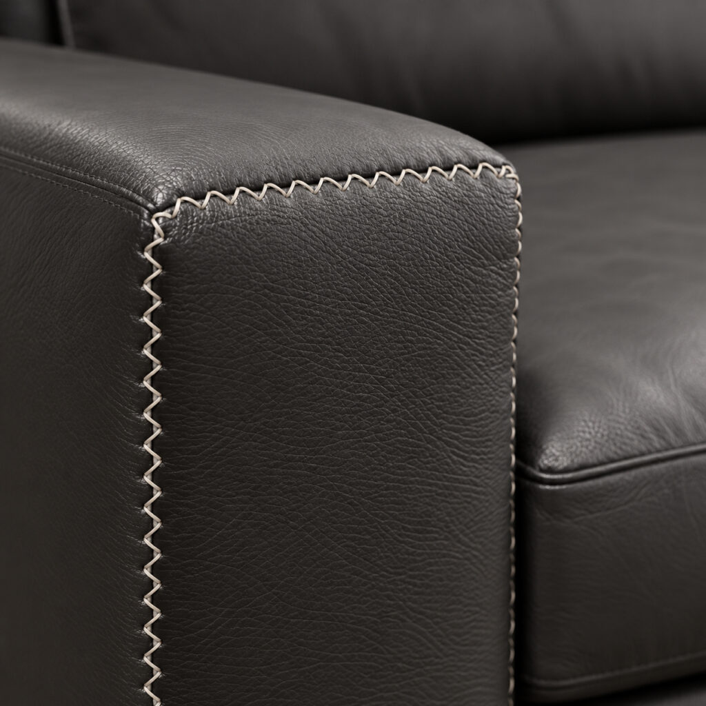 Black leather upholstery option for the Alfred Sofa