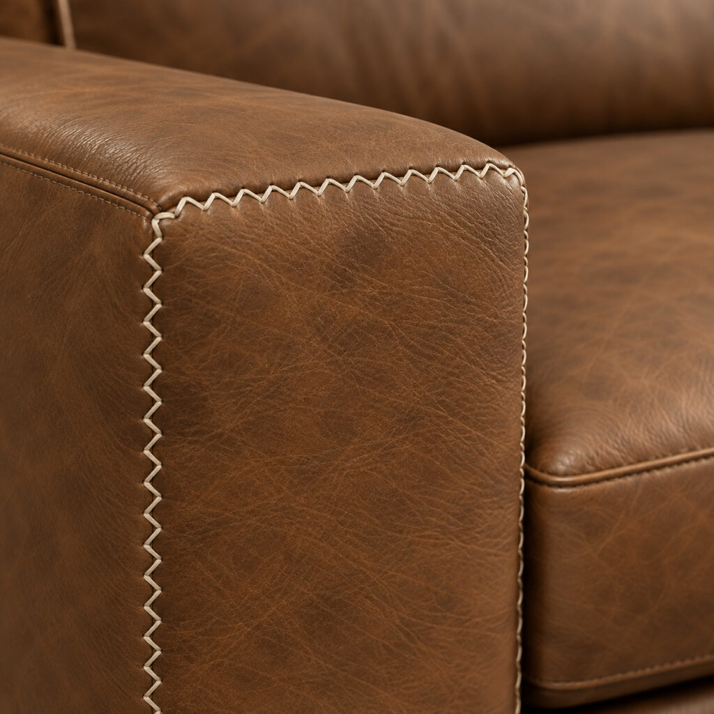 Brown leather upholstery option for the Alfred Sofa