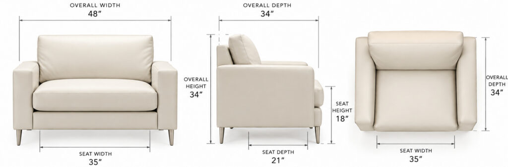 Ancona Chair — Chair & 1/2 dimensions diagram