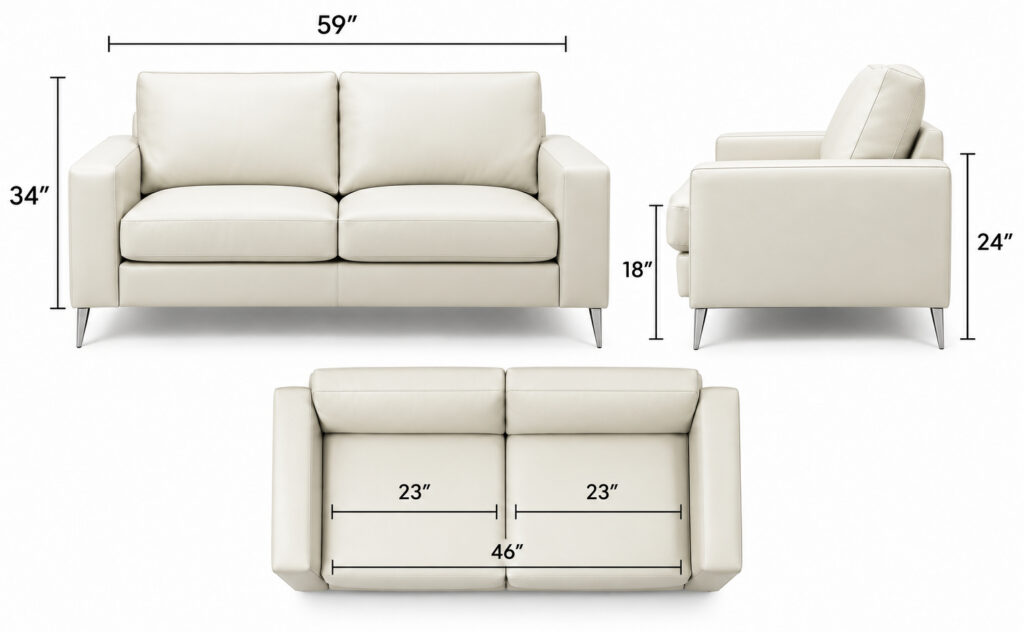 Ancona Loveseat — 59" dimensions diagram