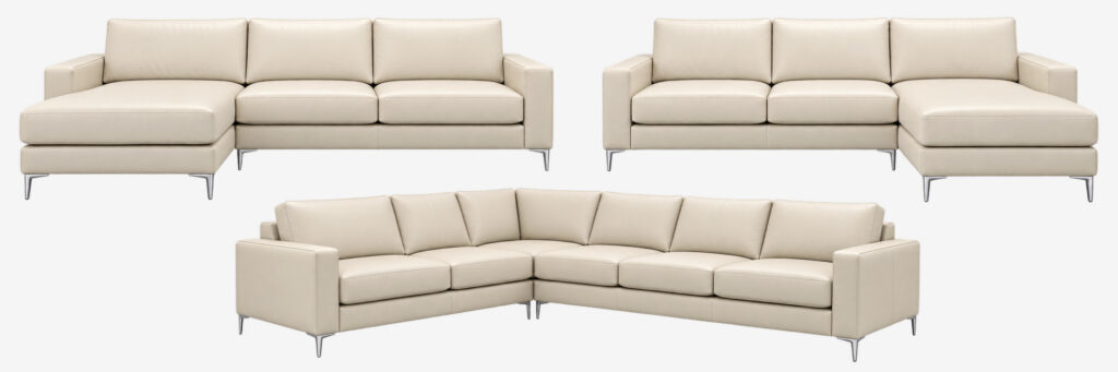 Three Ancona Sectional configurations with left chaise, right chaise and corner layouts