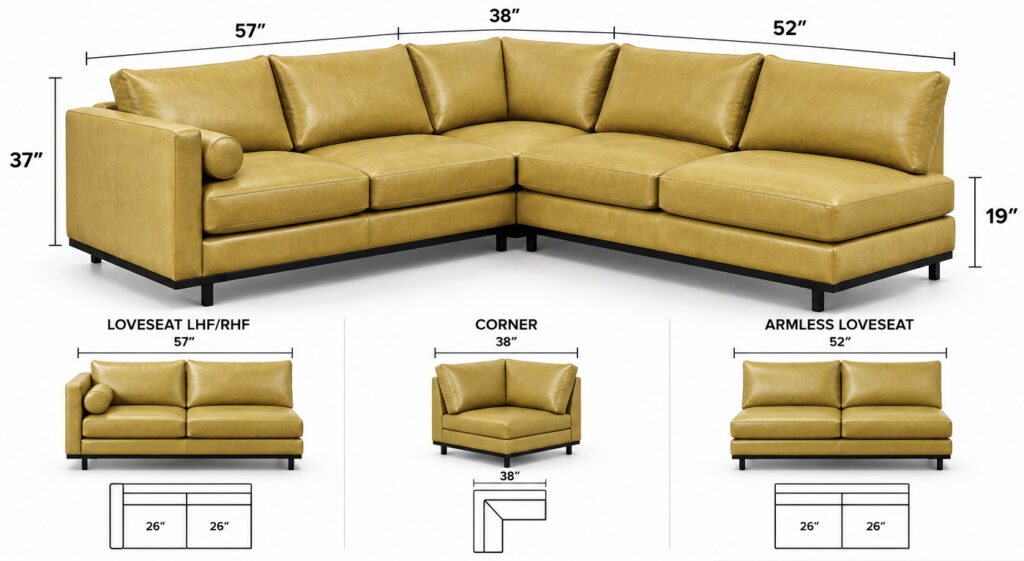 Cassidy Sectional — Compact Configuration dimensions diagram