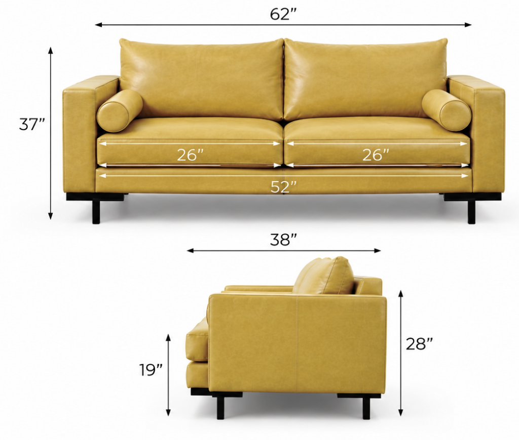 Cassidy Loveseat — 62" dimensions diagram