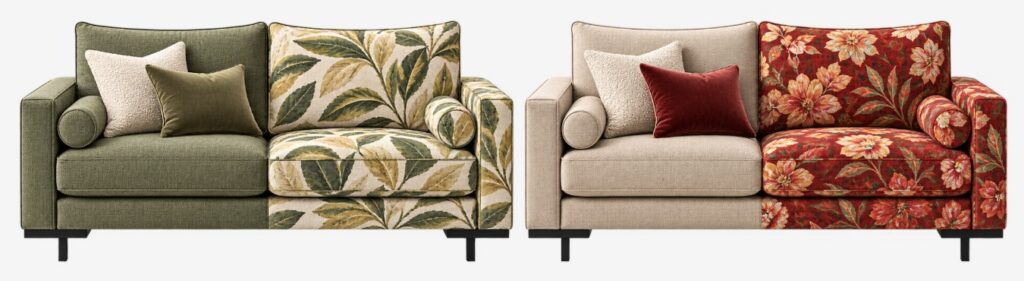 Cassidy Loveseat shown in patterned upholstery options
