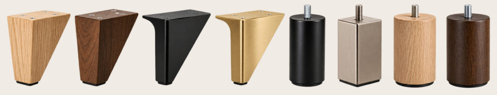 Wood and metal leg finish options for customizable sectional sofas