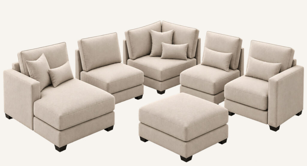 Modular sectional sofa with separate configurable pieces