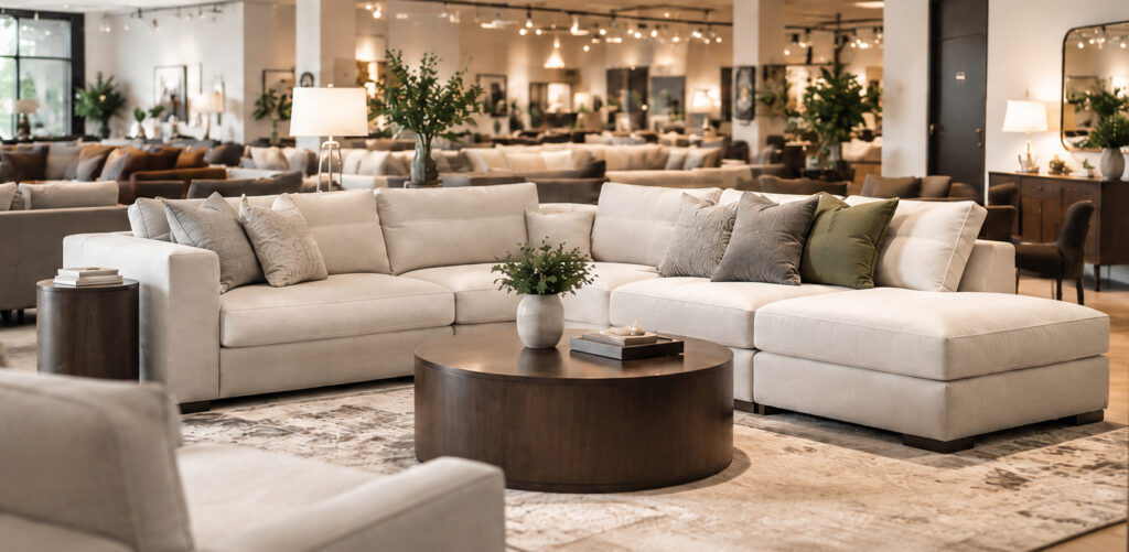Sectional sofa on display in a Calgary furniture showroom